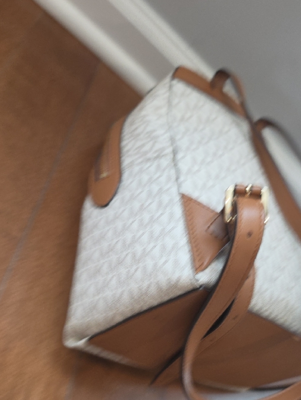 Michael Kors Cream Signature Logo Backpack with Brown Trim - Picture 5 of 8